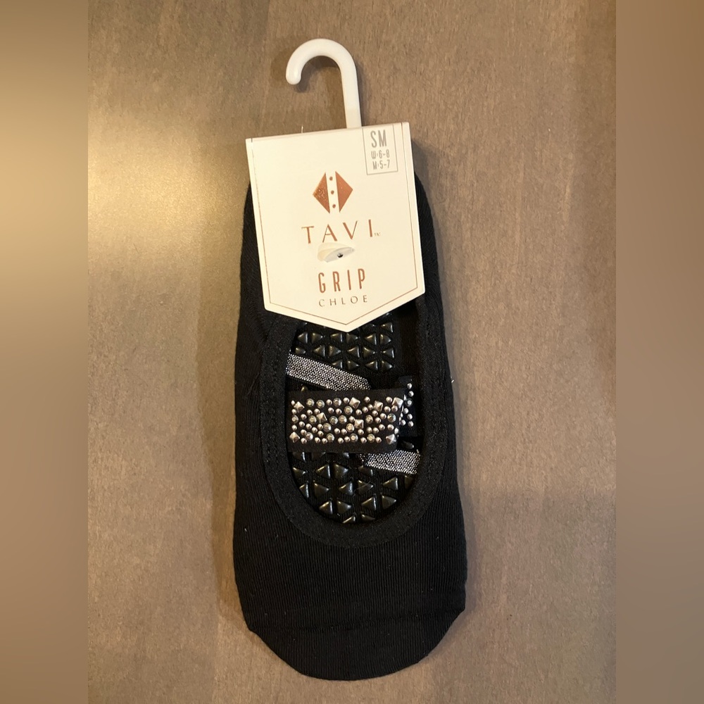 Tavi Grip Chloe Sticky Socks Barre Pilates Yoga Black with silver details.